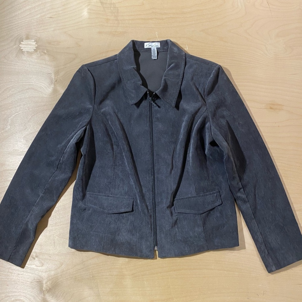 Kim Rogers Charcoal Gray Corduroy Zip Jacket 16P (QW)